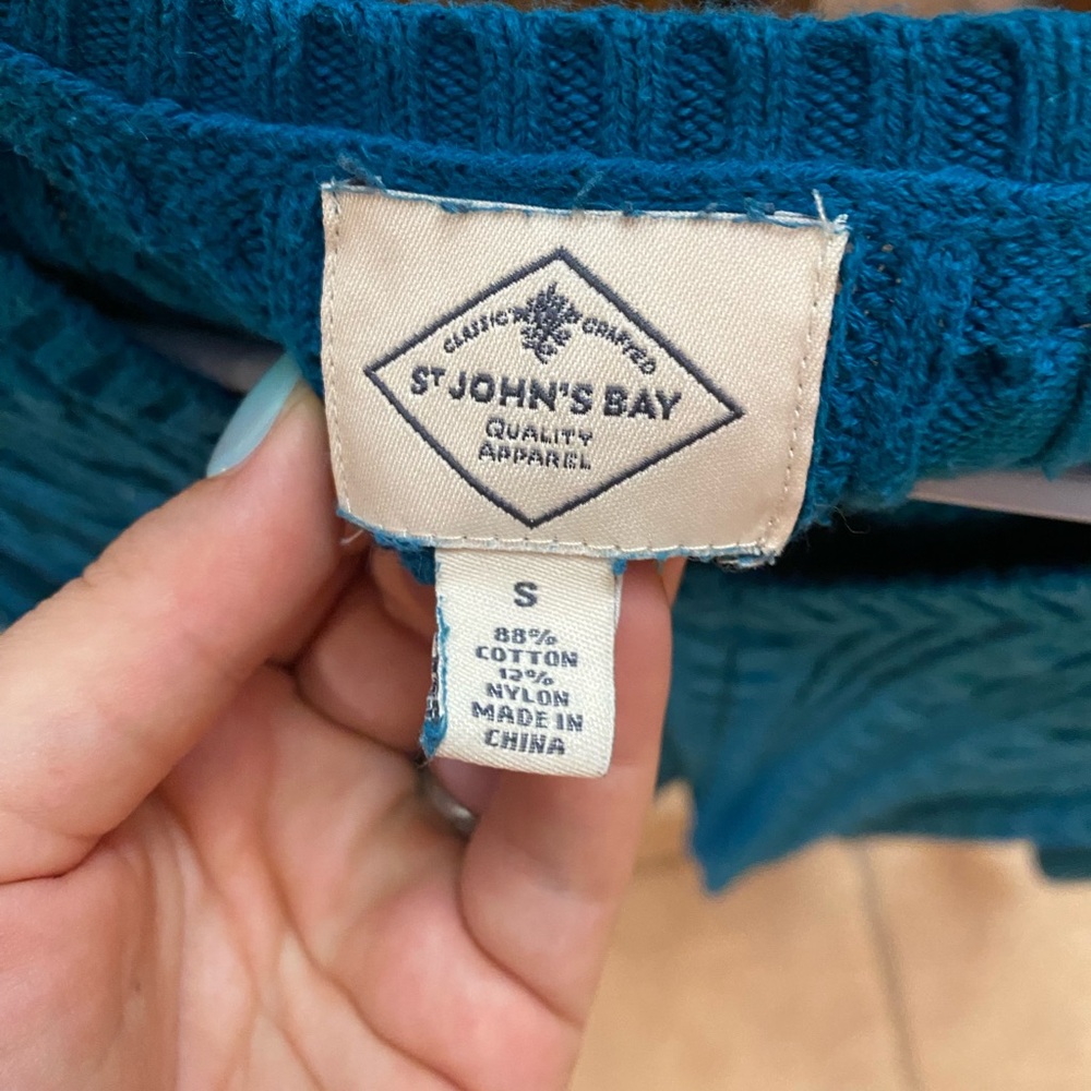 St. John’s Bay bluish teal cable Knit Sweater size S - Picture 3 of 3